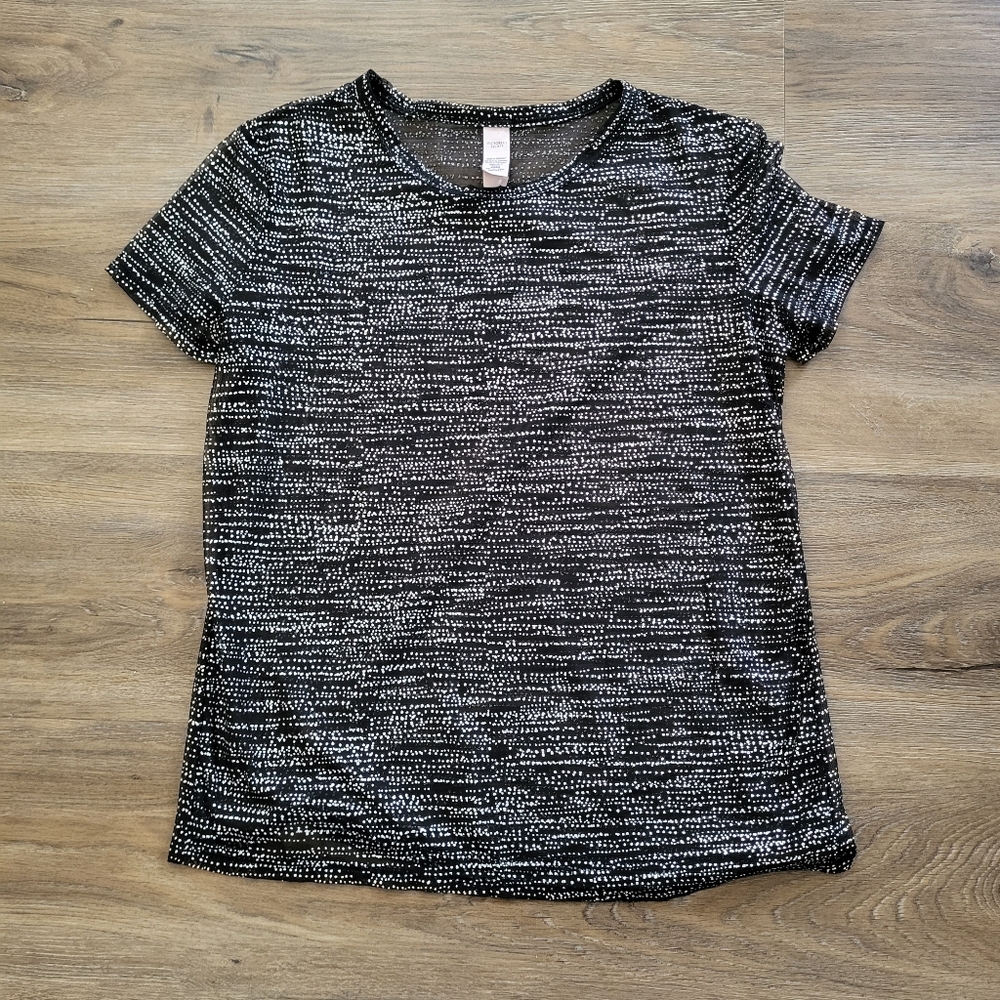 Victoria’s Secret Top Black Sheer Mesh Short Sleeve Size XS Shimmer Holiday